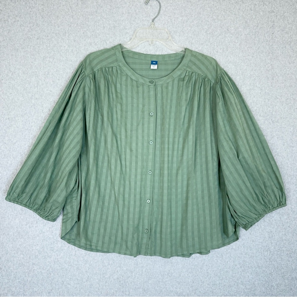 Old Navy Womens Top XXL Green Button Down Shirt Relaxed Fit Textured Lightweight